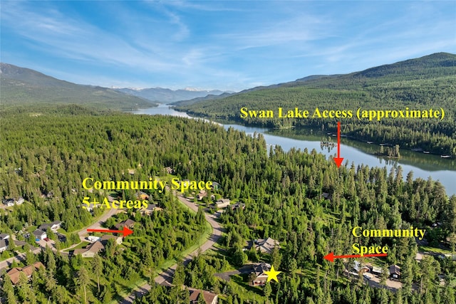13471 Sundance Trl, Bigfork, MT 59911 - bird's eye view of a heavily wooded area and a water and mountain view