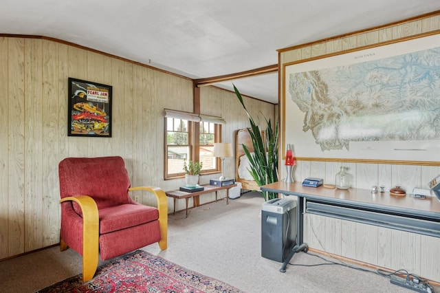 2606 View Dr, Missoula, MT 59804 - sitting room featuring wood walls and carpet flooring
