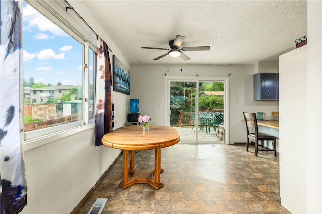5900 Longview Dr, Missoula, MT 59803 - living area with ceiling fan, stone finish floors, baseboards, and a textured ceiling