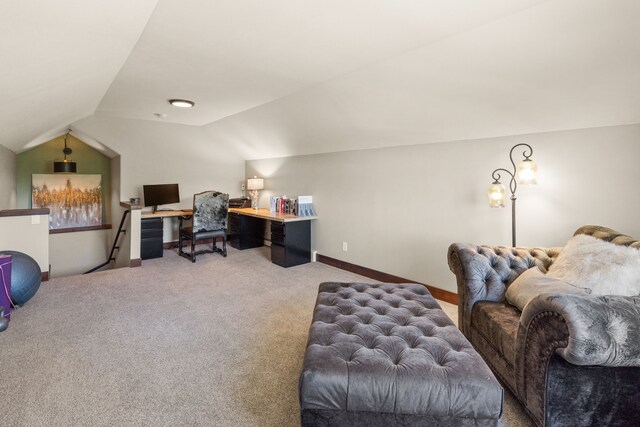 100 N Low Bench Rd, Gallatin Gateway, MT 59730 - office featuring vaulted ceiling, light colored carpet, and baseboards