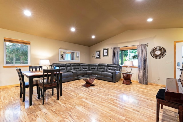 5334 Woodrow Ln, Lolo, MT 59847 - living room with vaulted ceiling, light wood-style flooring, and recessed lighting