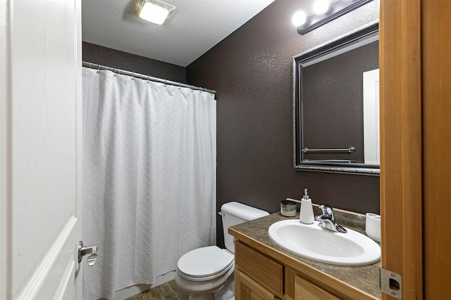 5334 Woodrow Ln, Lolo, MT 59847 - full bathroom with vanity, a textured wall, curtained shower, and a textured ceiling