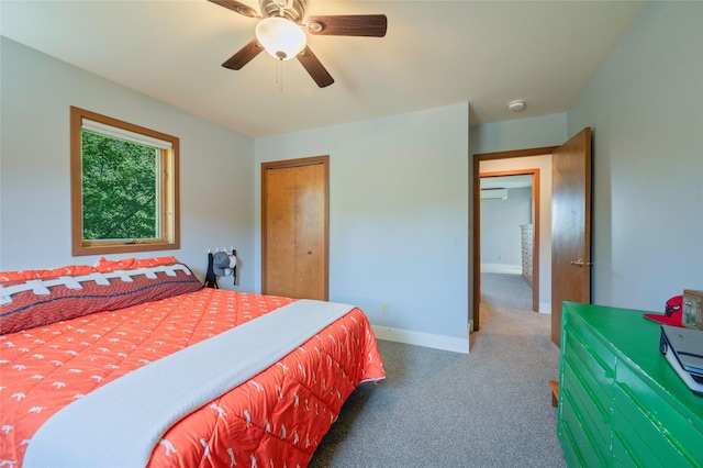 1520 Highland St, Helena, MT 59601 - bedroom featuring carpet floors, a wall mounted air conditioner, baseboards, and a ceiling fan