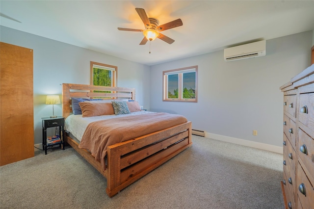 1520 Highland St, Helena, MT 59601 - bedroom featuring an AC wall unit, carpet floors, baseboards, and ceiling fan