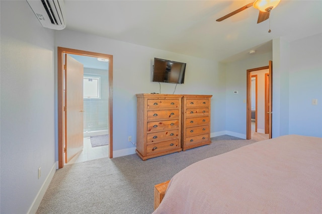 1520 Highland St, Helena, MT 59601 - bedroom with a wall mounted AC, carpet, connected bathroom, ceiling fan, and baseboards