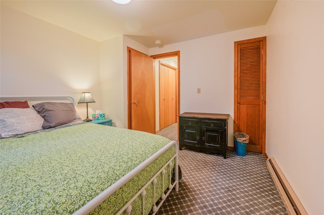 1520 Highland St, Helena, MT 59601 - bedroom featuring dark carpet, a baseboard radiator, and a closet