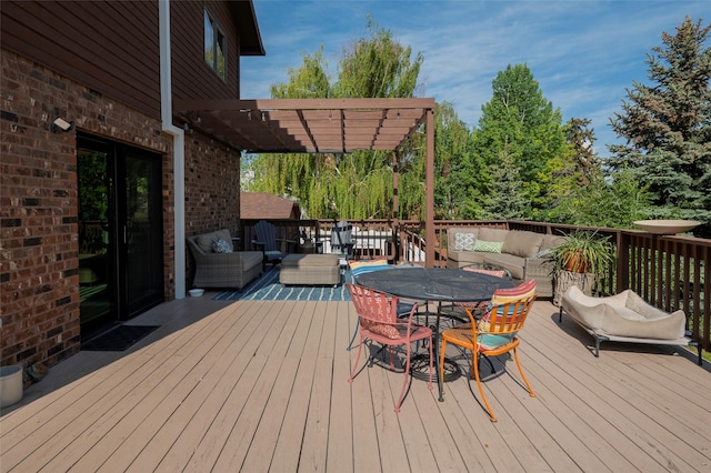 1520 Highland St, Helena, MT 59601 - wooden deck with outdoor lounge area, a pergola, and outdoor dining area