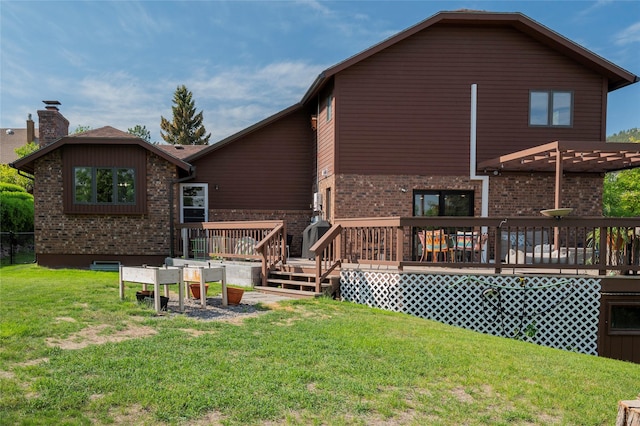 1520 Highland St, Helena, MT 59601 - rear view of house featuring brick siding, a pergola, a deck, and a chimney