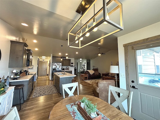 3075 Callaway Dr, East Helena, MT 59635 - dining area with dark wood-style flooring and a ceiling fan