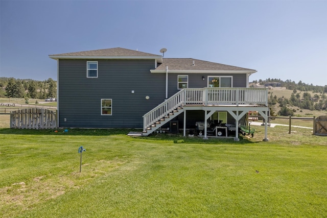 5196 Stallion Ridge Dr, Helena, MT 59602 - rear view of house with stairs, a deck, a shingled roof, and central air condition unit