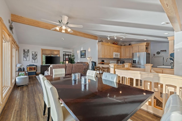 21347 Hydeaway Rd, Rollins, MT 59931 - dining area with dark wood finished floors, ceiling fan, and track lighting