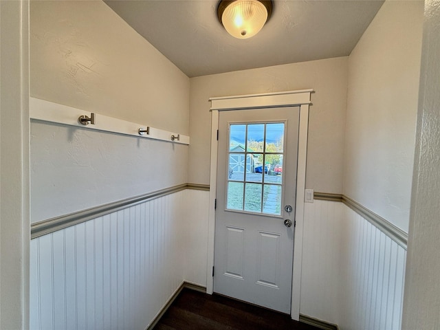 506 1st Ave E Unit A, B, C, Eureka, MT 59917 - entryway with dark wood-type flooring and a wainscoted wall