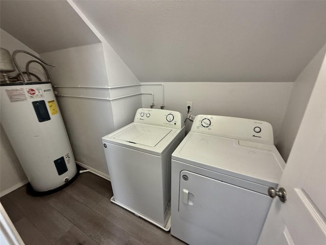 506 1st Ave E Unit A, B, C, Eureka, MT 59917 - washroom with electric water heater, separate washer and dryer, dark wood finished floors, and baseboards