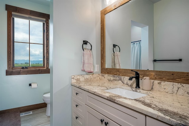 45331 Turnquist Rd, Ronan, MT 59864 - full bathroom with vanity, toilet, baseboards, and wood finished floors