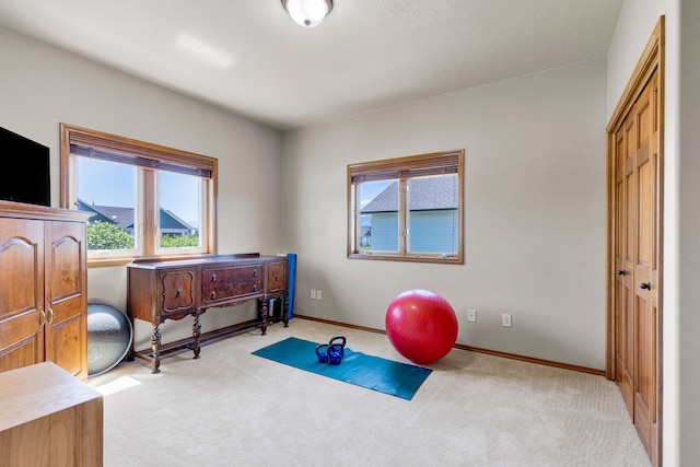 1618 Creekside Dr, Stevensville, MT 59870 - workout room featuring carpet flooring and baseboards