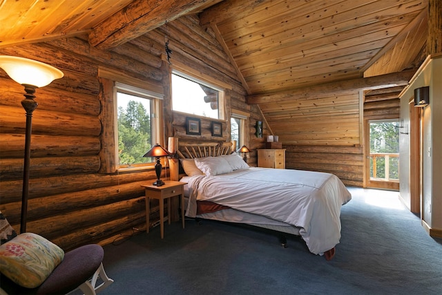 30 Douglas Lee Ln, Anaconda, MT 59711 - bedroom with lofted ceiling, wooden ceiling, multiple windows, rustic walls, and carpet