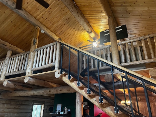 223 E G St, Sula, MT 59871 - stairs with wood ceiling and rustic walls