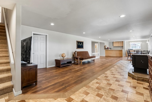 2813 Pine Lakes Ct, Stevensville, MT 59870 - living area featuring stairway, recessed lighting, and light wood-type flooring