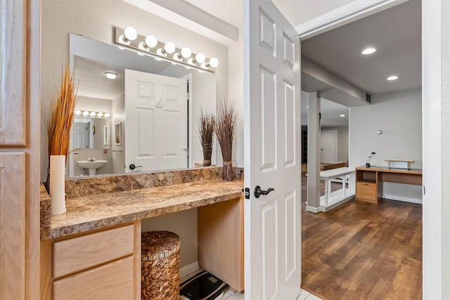 2813 Pine Lakes Ct, Stevensville, MT 59870 - bathroom with wood finished floors and recessed lighting