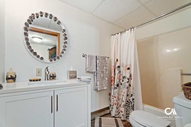 2623 Gold Rush Ave, Helena, MT 59601 - bathroom featuring a paneled ceiling, vanity, shower / bath combination with curtain, and wood finished floors