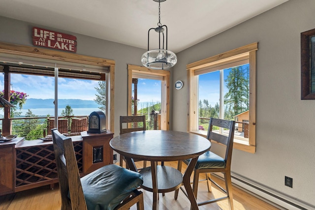 298 Lone Wolf Trl, Lakeside, MT 59922 - dining space with a baseboard radiator and light wood-style floors