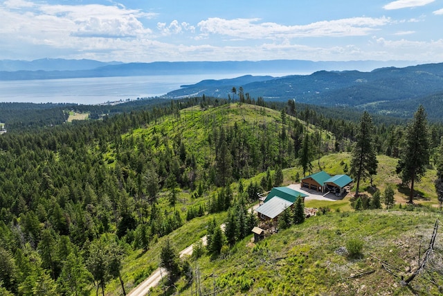 298 Lone Wolf Trl, Lakeside, MT 59922 - view from above of property with a heavily wooded area and a water and mountain view