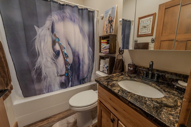 51 Whitehorse Rd, Townsend, MT 59644 - bathroom with shower / bath combo with shower curtain, vanity, and wood finished floors