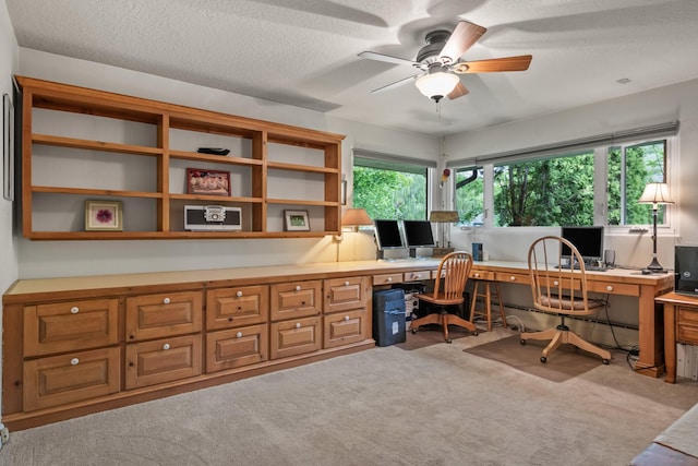 1700 Arthur Ave, Missoula, MT 59801 - home office with ceiling fan, carpet floors, built in study area, and a textured ceiling