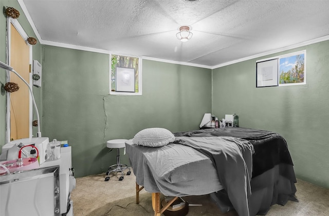 1126 4th Ave S, Great Falls, MT 59405 - bedroom with carpet flooring, crown molding, a textured ceiling, and a textured wall