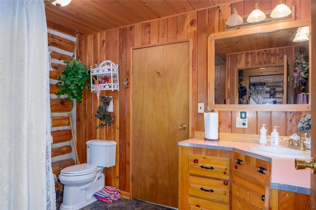 1429 Schoolhouse Lake Rd, Troy, MT 59935 - bathroom featuring wooden ceiling, wooden walls, and vanity