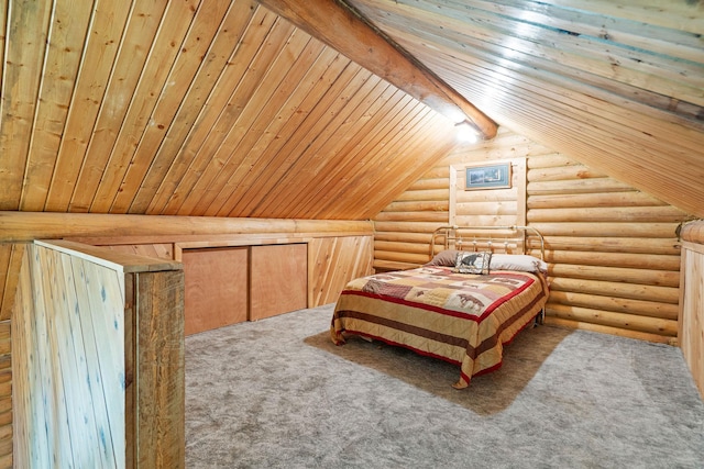 72 Giefer Creek Rd, Essex, MT 59916 - carpeted bedroom featuring log walls and wooden ceiling