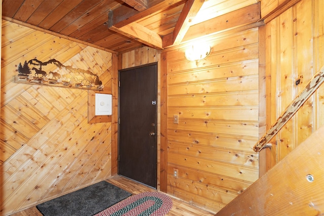 24 Alder Way Unit 3B, Whitefish, MT 59937 - foyer with wood walls and a wooden ceiling with exposed beams
