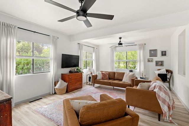 223 12th St N, Great Falls, MT 59401 - living room featuring ceiling fan and light wood-style flooring