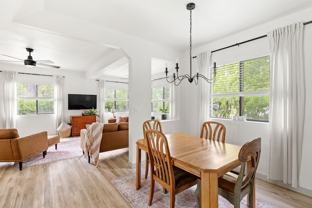 223 12th St N, Great Falls, MT 59401 - dining space with healthy amount of natural light, light wood-style floors, a chandelier, and ceiling fan