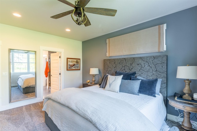128 Antler Peak Ln, Kalispell, MT 59901 - bedroom with carpet floors, recessed lighting, and ceiling fan