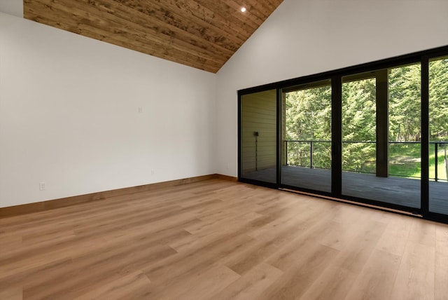 508 Dakota Ave, Whitefish, MT 59937 - unfurnished room featuring high vaulted ceiling, wooden ceiling, and light wood-style flooring