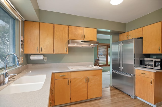 2200 5th Ave, Helena, MT 59601 - kitchen featuring under cabinet range hood, appliances with stainless steel finishes, light countertops, and light wood-style floors