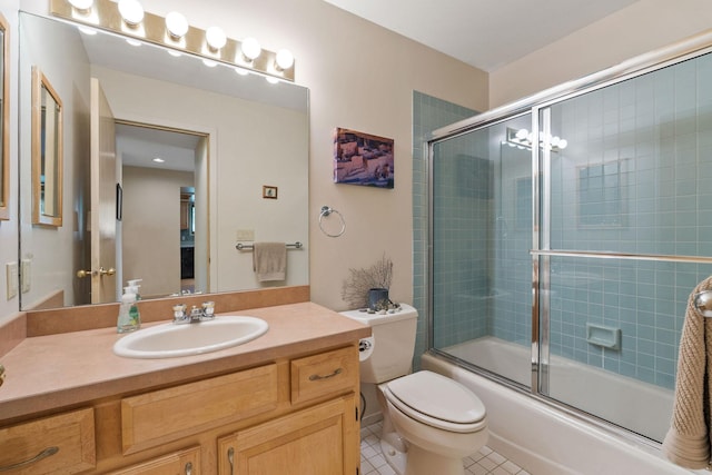 7 Eagle Bend Dr, Bigfork, MT 59911 - bathroom featuring vanity, enclosed tub / shower combo, and tile patterned floors