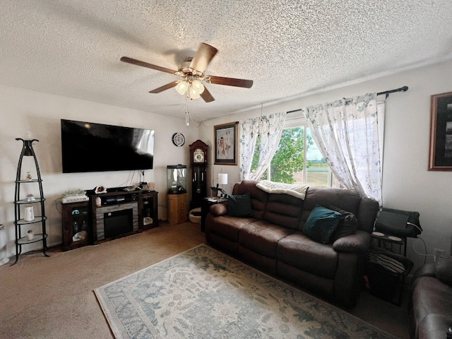 643 Madison Way, Great Falls, MT 59404 - carpeted living area with ceiling fan and a textured ceiling