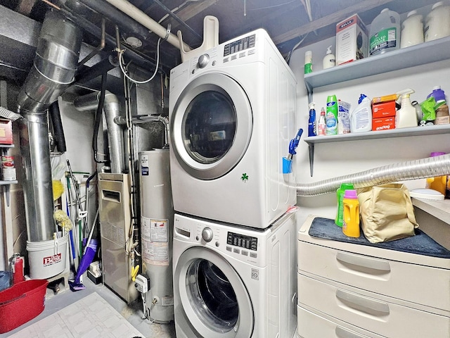 643 Madison Way, Great Falls, MT 59404 - laundry room with stacked washer and clothes dryer and water heater