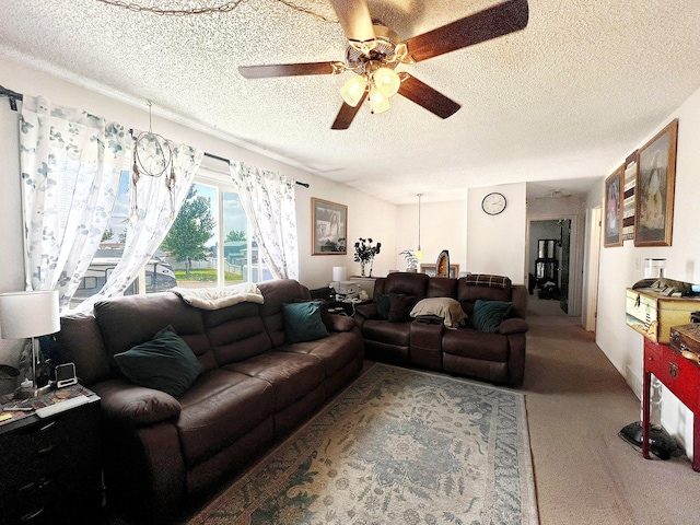 643 Madison Way, Great Falls, MT 59404 - carpeted living area featuring a textured ceiling and a ceiling fan
