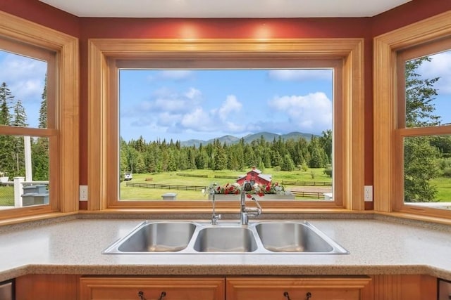 420 Little Creek Ln, Whitefish, MT 59937 - kitchen with light countertops and a mountain view