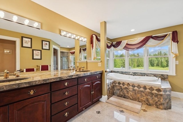 420 Little Creek Ln, Whitefish, MT 59937 - full bathroom with double vanity, a bath, tile patterned flooring, and recessed lighting