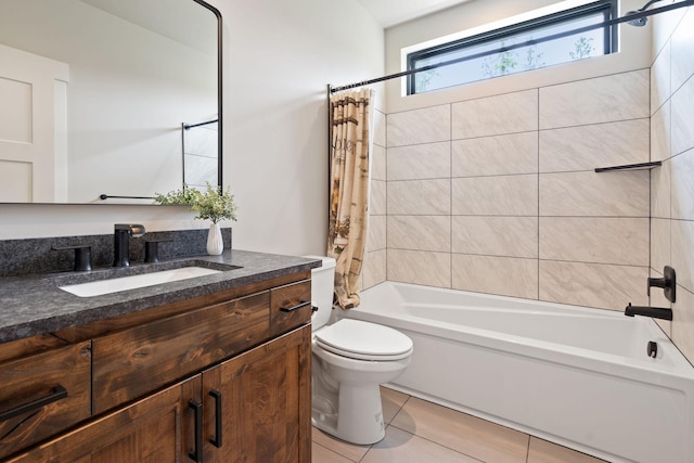 331 Deer Creek Rd, Somers, MT 59932 - full bathroom with vanity, shower / tub combo with curtain, and tile patterned floors
