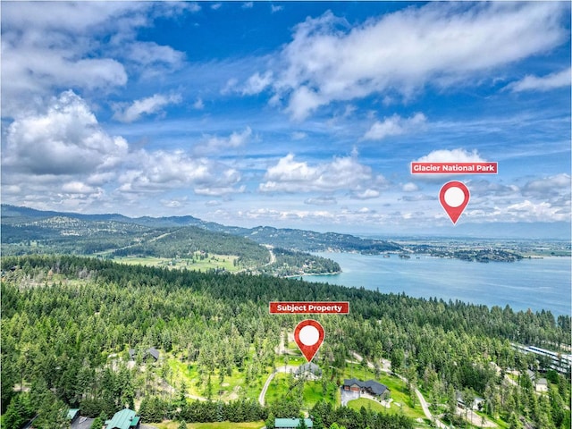 331 Deer Creek Rd, Somers, MT 59932 - bird's eye view of a heavily wooded area and a water and mountain view