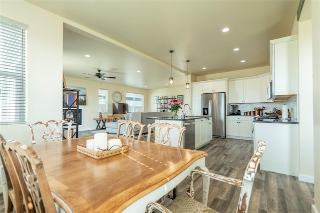 343 Meadow View Loop, East Helena, MT 59635 - dining space featuring dark wood-type flooring, recessed lighting, and ceiling fan