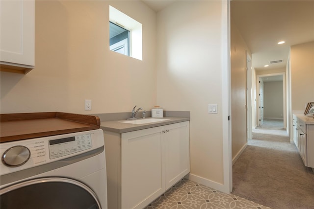 343 Meadow View Loop, East Helena, MT 59635 - laundry area with washer / dryer, recessed lighting, light carpet, and cabinet space