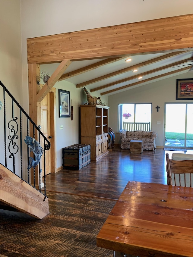 57870 Crow Dam Rd, Charlo, MT 59824 - living room with stairs, wood finished floors, and recessed lighting