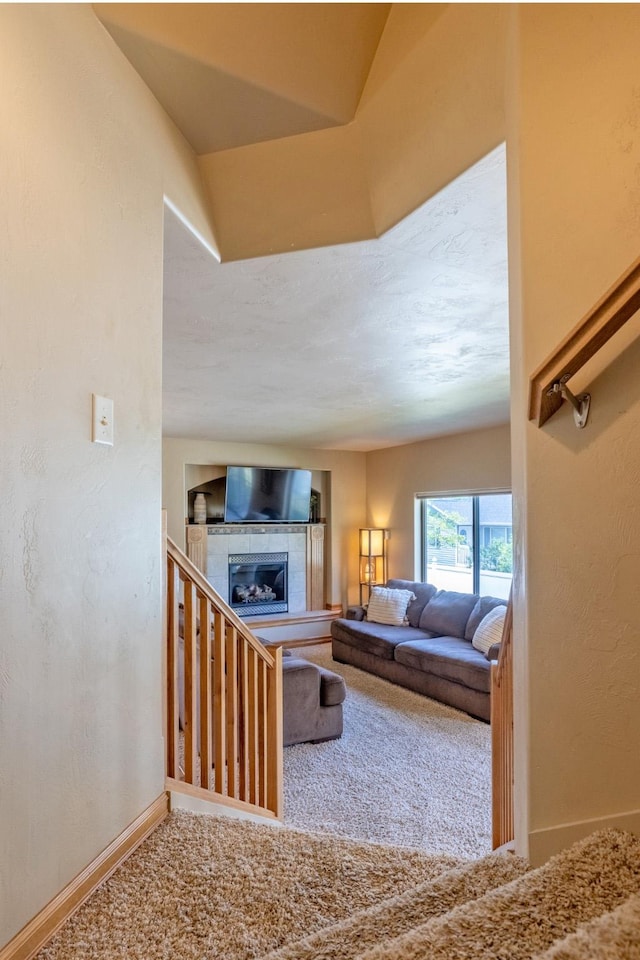 310 Barney St Unit B, Helena, MT 59602 - living area with carpet flooring and a tiled fireplace