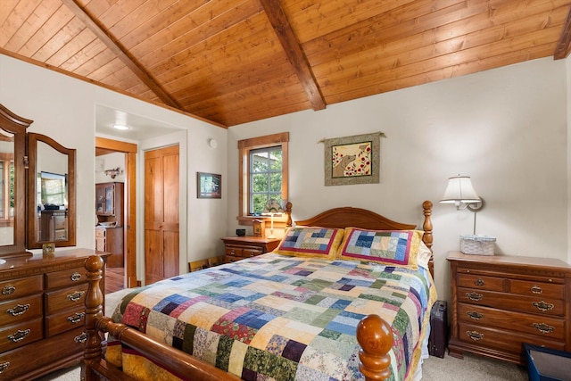 14980 Mt Highway 35, Bigfork, MT 59911 - bedroom featuring wooden ceiling and carpet floors